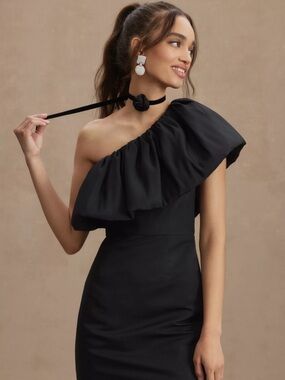 Sachin + Babi Black One-Shoulder Ruffle Cocktail Dress